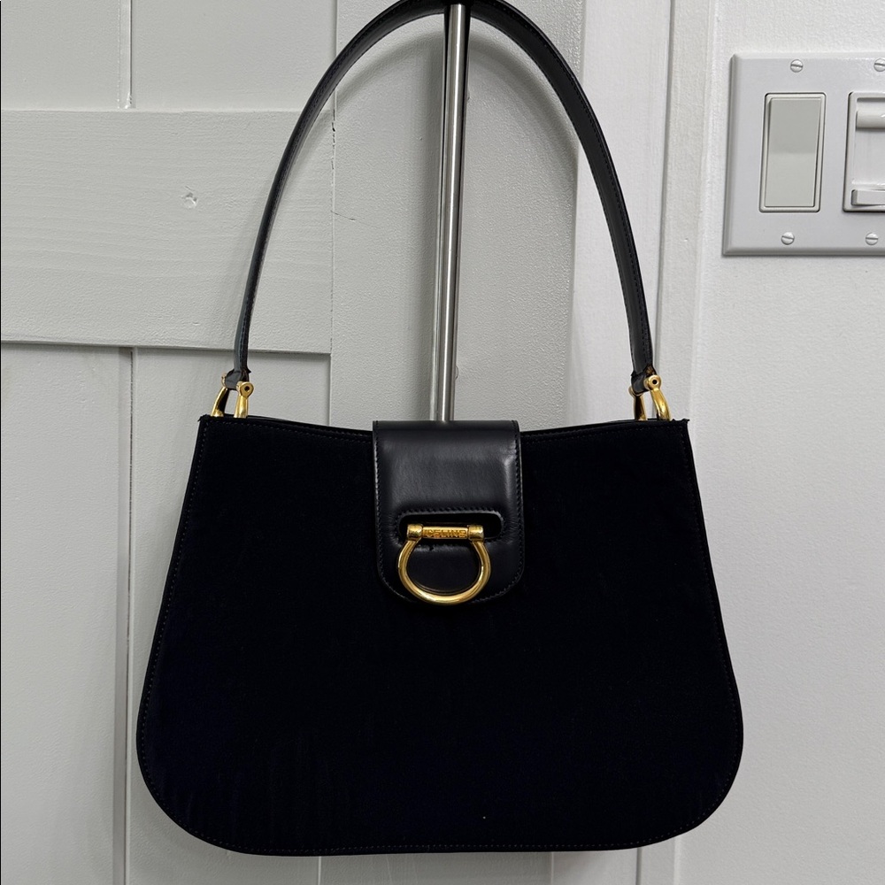Celine vintage Navy Handbag with Gold Accents